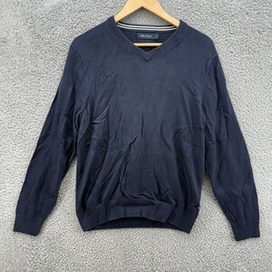 Nautica Men's‎ Medium Navy Blue V-Neck Embroidered Logo Long Sleeve Sweater